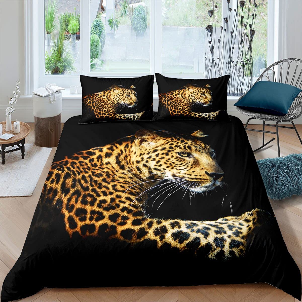 Erosebridal 3D Cheetah Print Duvet Cover Twin Size - Wildlife Safari Animal Bedding Set for Kids, Boys, Teens & Men - Yellow Black Leopard Pattern Comforter Cover (2-Piece) - Perfect for Jungle Themed Bedrooms, Kids' Rooms & Wildlife Decor