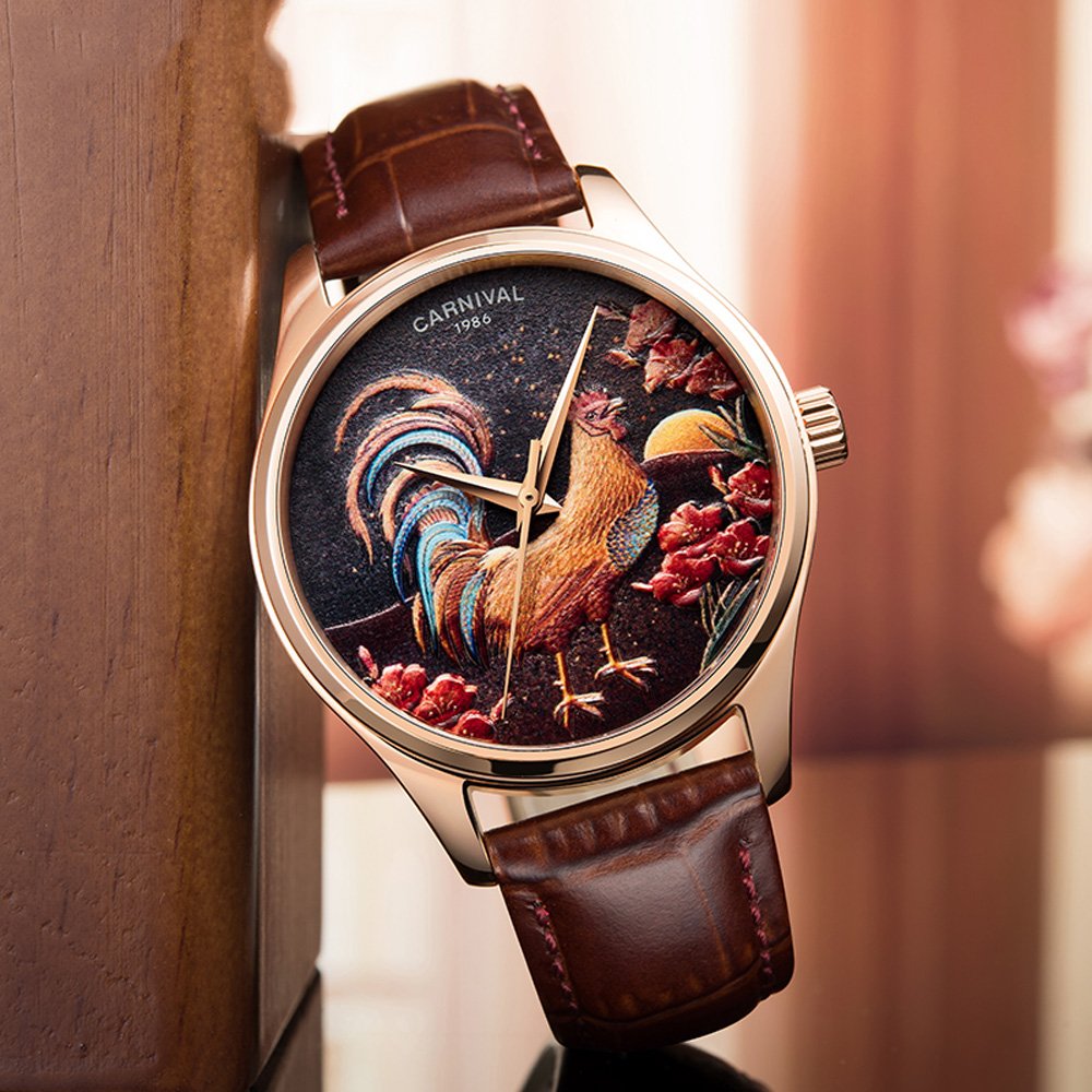 TEINTOP Japanese Automatic Men's Watch - Zodiac Animal Mechanical Carnival Watch (Rooster Brown) | Waterproof & Stainless Steel | Perfect for Business, Casual & Formal Occasions