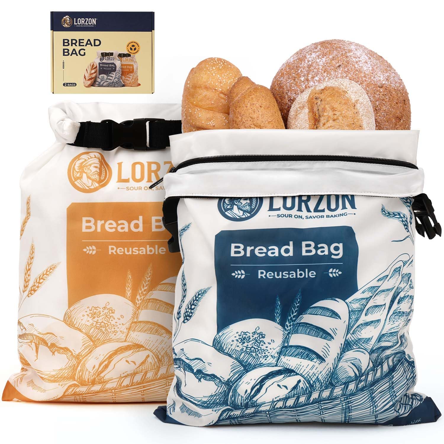 2-Pack Reusable Bread Storage Bags with Zipper - Large Loaf Freezer Bags for Homemade, Sourdough & Artisan Bread - Keep Bread Fresh Longer | Perfect for Baking, Meal Prep & Freezing