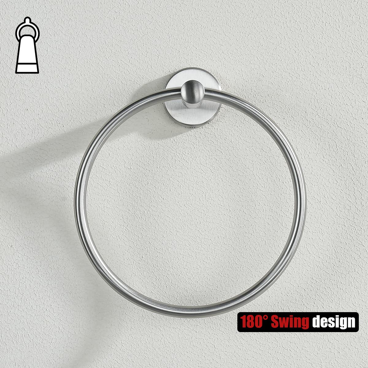 JQK 304 Stainless Steel Bathroom Towel Ring - Brushed Nickel Wall Mount Hand Towel Holder TR130-BN for Bath, Kitchen & Guest Room Decor