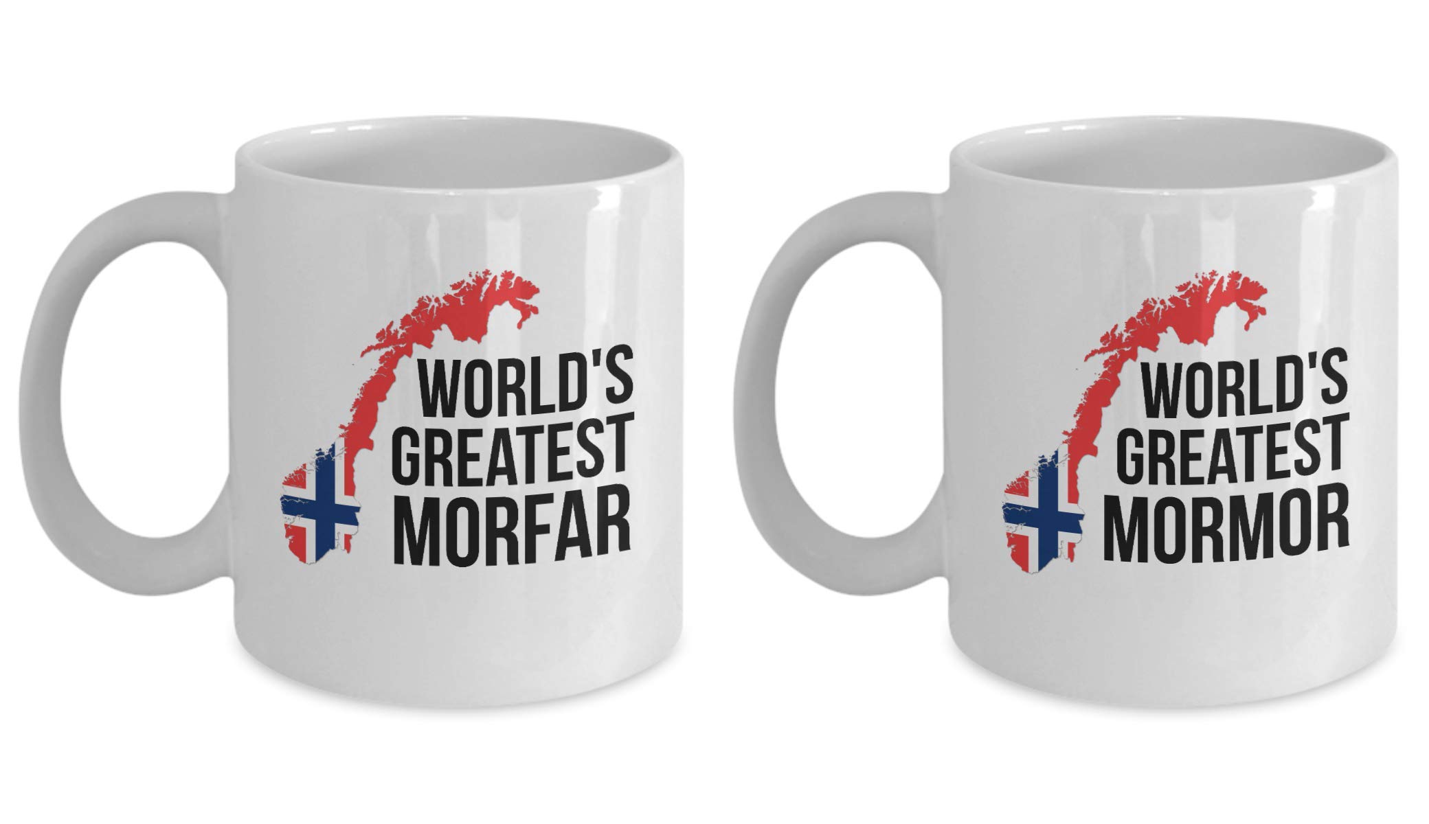 Norwegian Grandma and Grandpa Mug Set - World's Best Mormor & Morfar Coffee Cups with Norway Flag | Perfect Gift for Grandparents, Christmas, Birthday & Family Gatherings