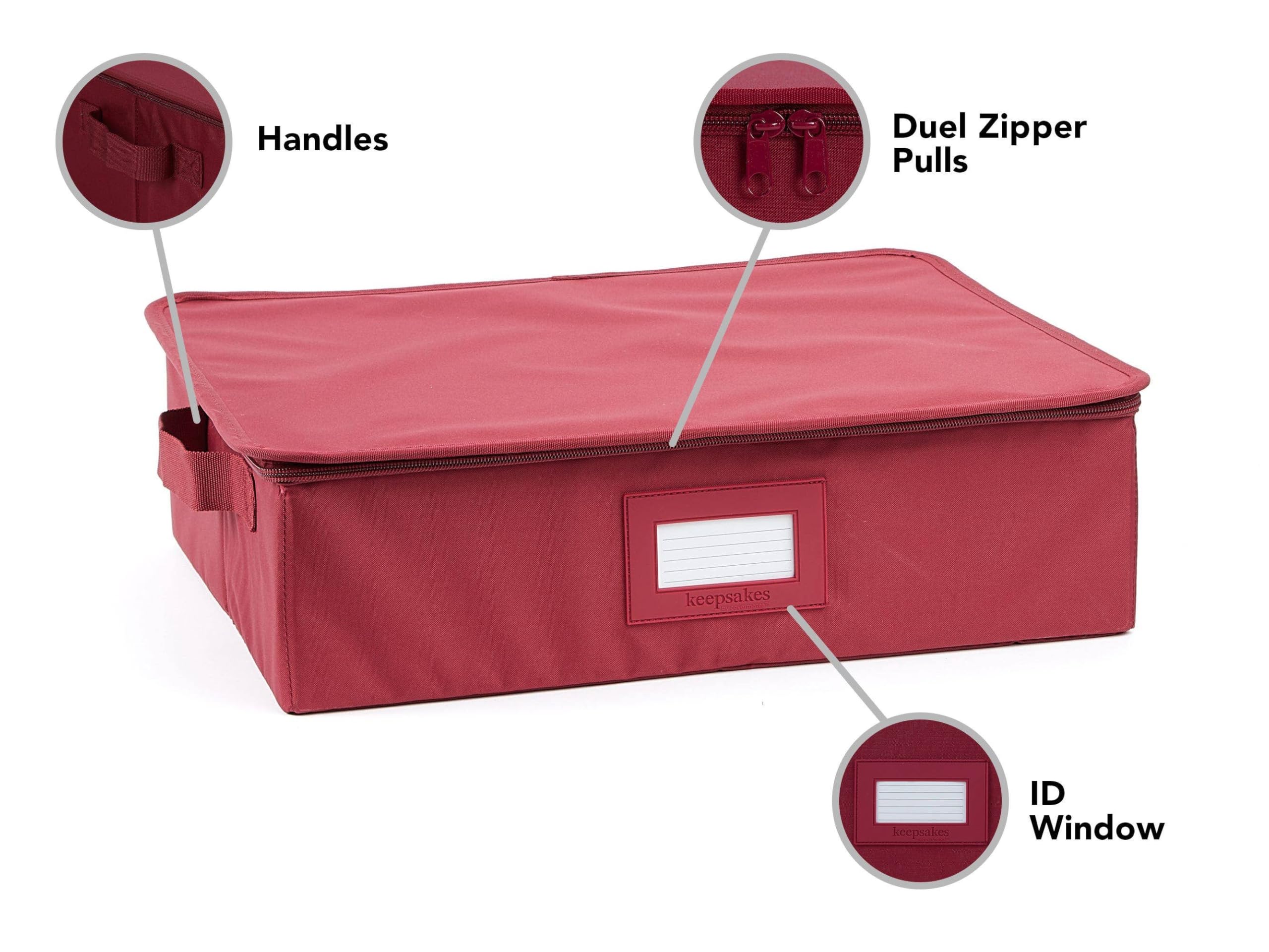 Covermates Keepsakes Zip-Top Storage Box - Heavy Duty Polyester with Reinforced Handles - Stackable Design for Indoor Storage (Scarlett Red) - Perfect for Organizing Memorabilia, Photos & Keepsakes