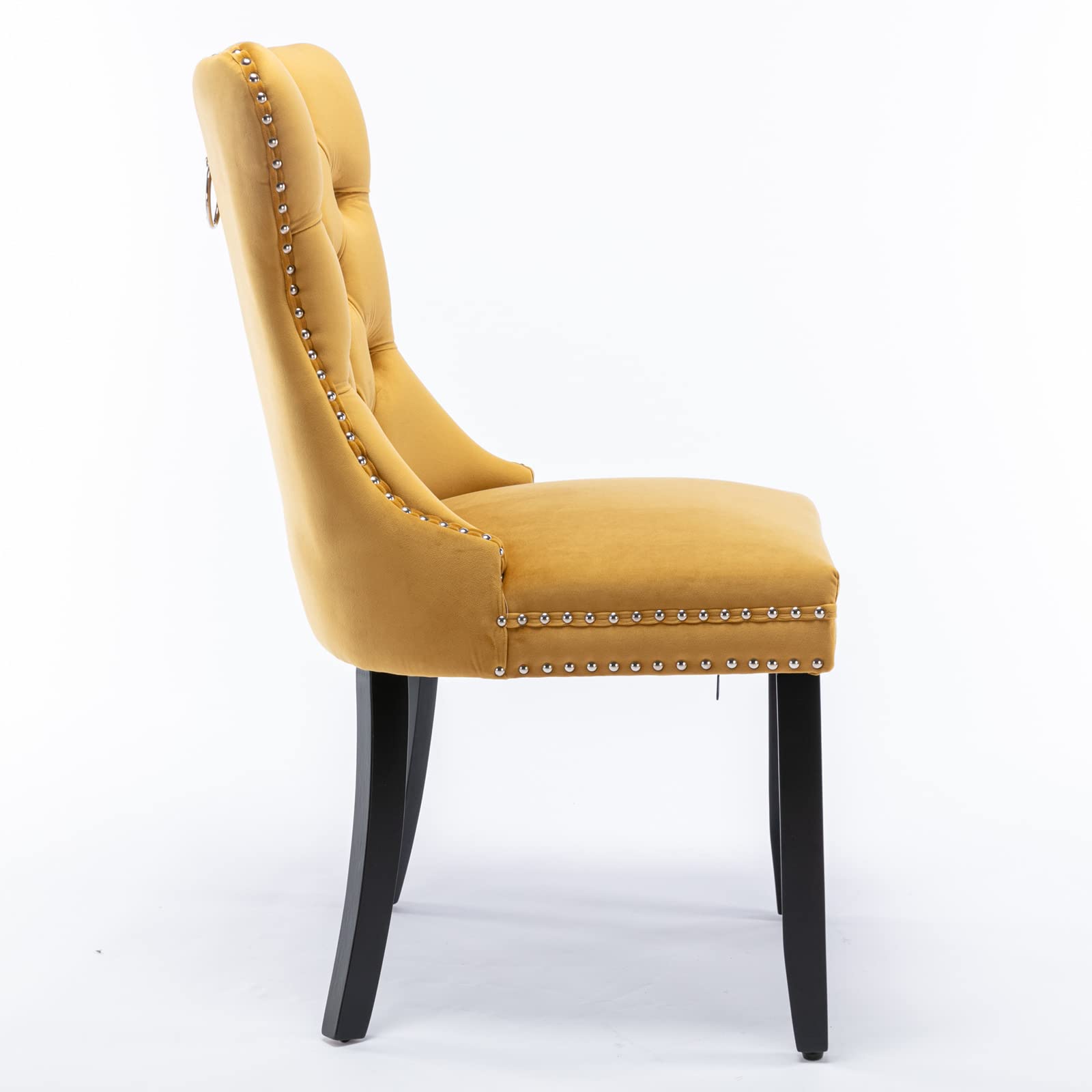Luxury Velvet Upholstered Dining Chairs Set of 2 - Gold Button Tufted Accent Chairs with Nailhead Trim & Ring Pull Back for Elegant Dining Room Decor | Perfect for Home, Restaurant, and Office Use
