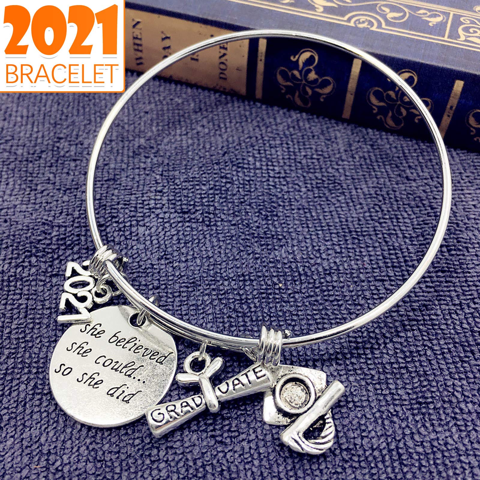 2021 Graduation Bracelet - Personalized Lettering Friendship Bangle Gift for Students | Adjustable One Size | Perfect for Graduation Ceremonies, Parties & Special Occasions