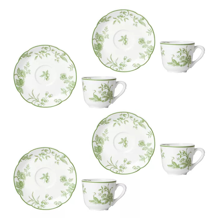 Albertine Espresso Cup & Saucer Set of 4 - Premium Porcelain Coffee Cups for Espresso, Cappuccino & Latte - Perfect for Home, Cafe & Restaurant Use