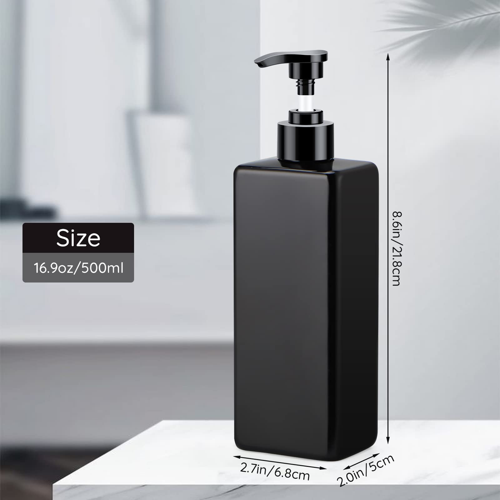 Segbeauty 4-Pack 16.9oz (500ml) Black Refillable Shower Dispenser Bottles - Plastic Pump Press Soap Dispensers for Bathroom, Shampoo, Conditioner, Body Wash, Lotion & Dish Soap | Perfect for Home, Gym & Travel Use