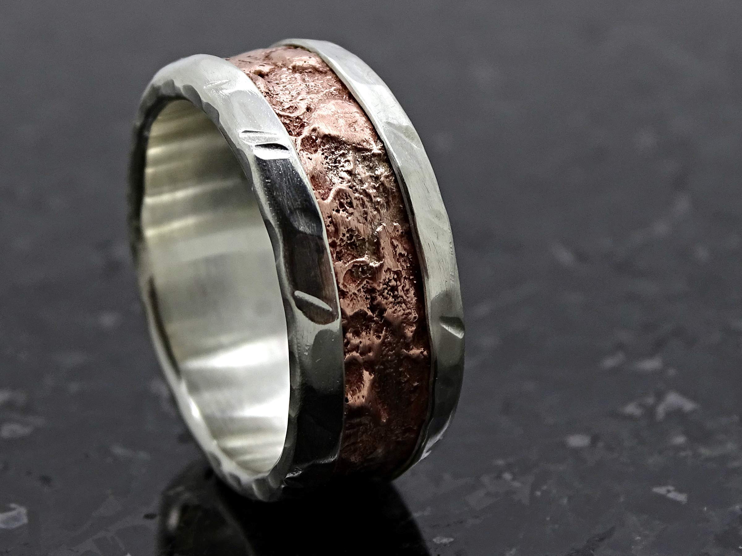 Unique Mixed Metal Ring for Men - Cool Copper & Silver Wedding Band, Rugged Engagement Ring, Anniversary Gift for Him, Perfect for Everyday Wear & Special Occasions