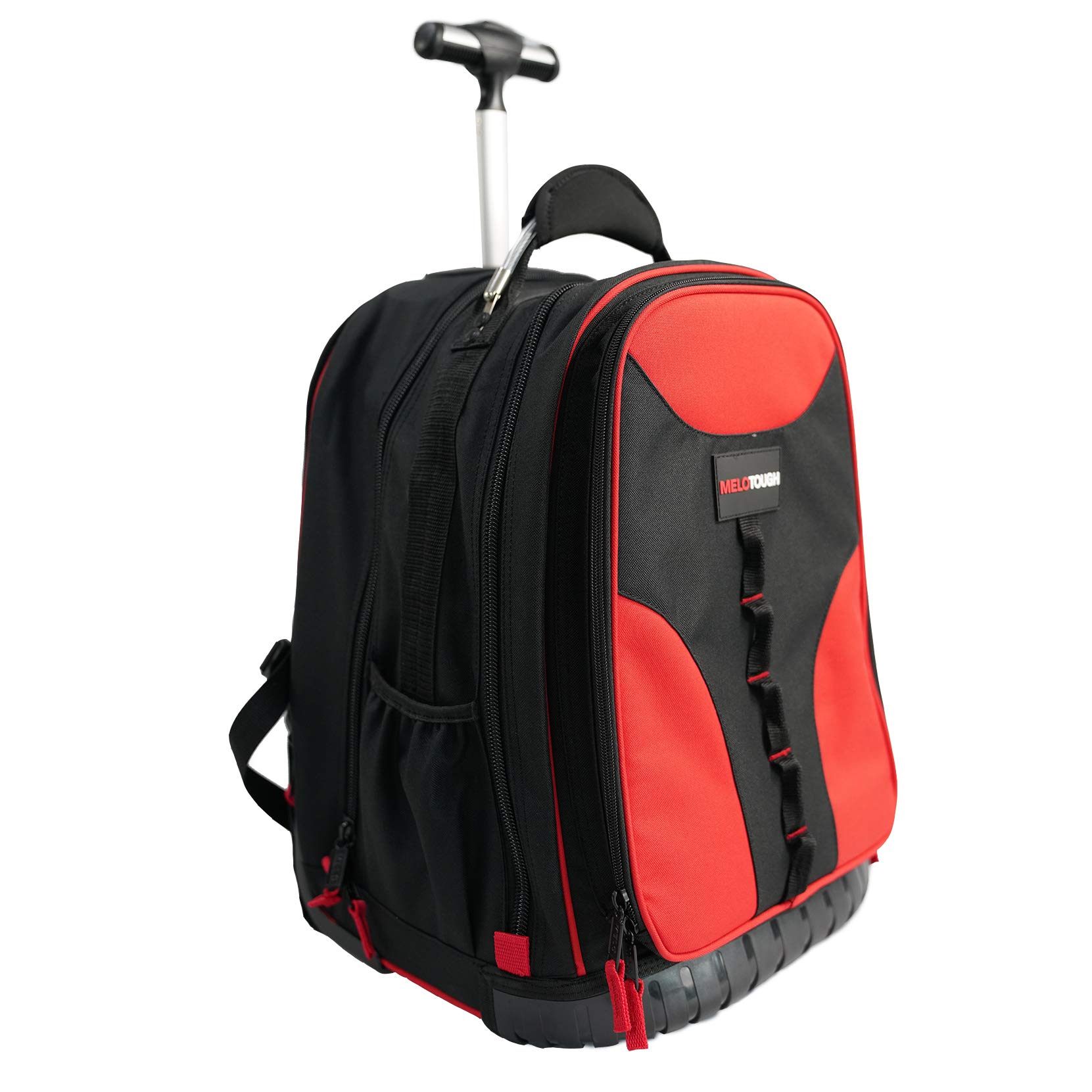 MELOTOUGH Heavy Duty Rolling Tool Backpack - Durable Tradesman Pro Tool Organizer with Laptop Sleeve (Red & Black) - Perfect for Construction, Electricians & DIY Projects