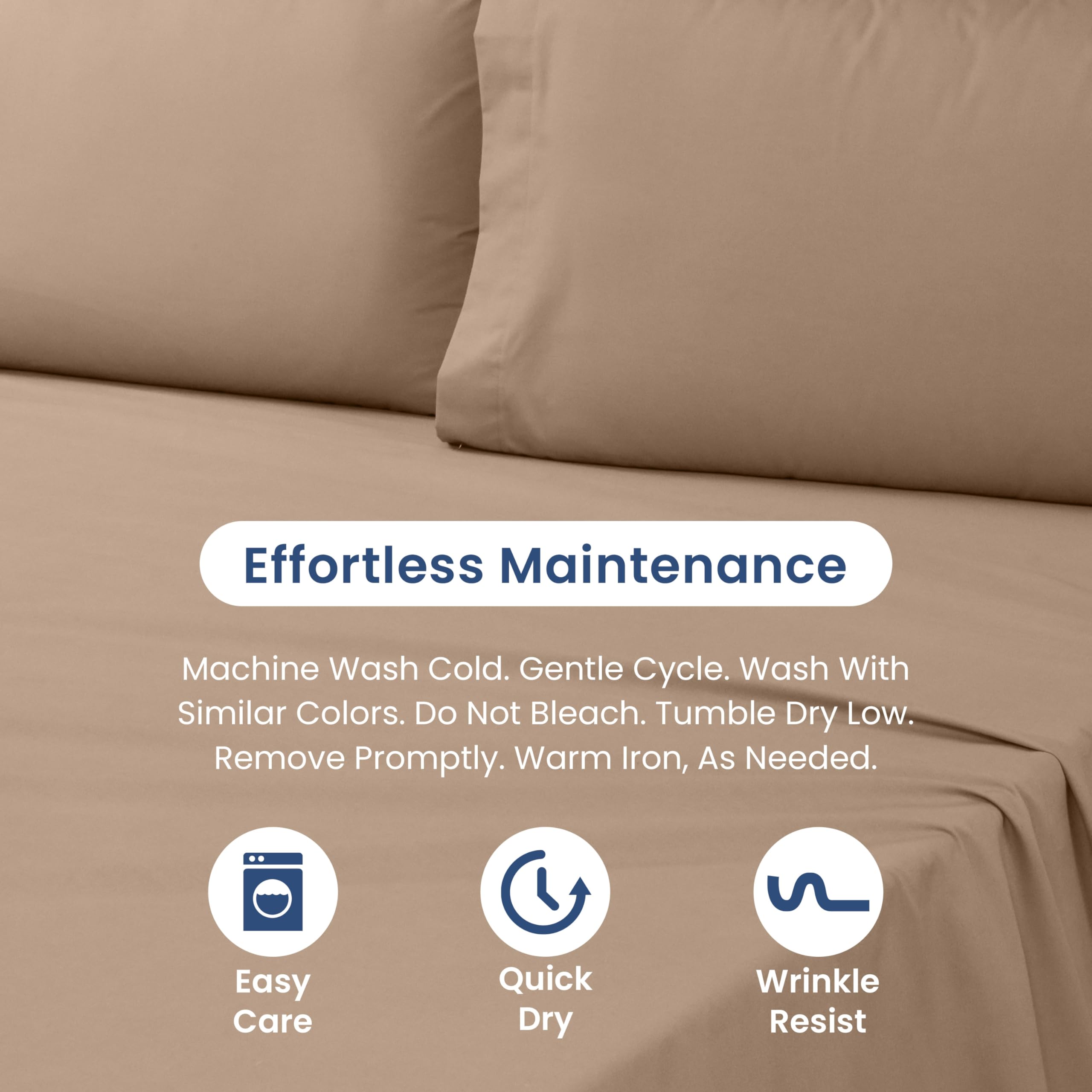 3 Piece Twin Sheets Set - Soft Breathable Brushed Cotton Rich Blend Bed Sheets | Lightweight, Wrinkle Resistant, Durable & Easy Care | Secure-Fit Comfort for Kids, Teens & Guest Rooms | Perfect for Dorms, Daybeds & Cozy Bedrooms (Beige)