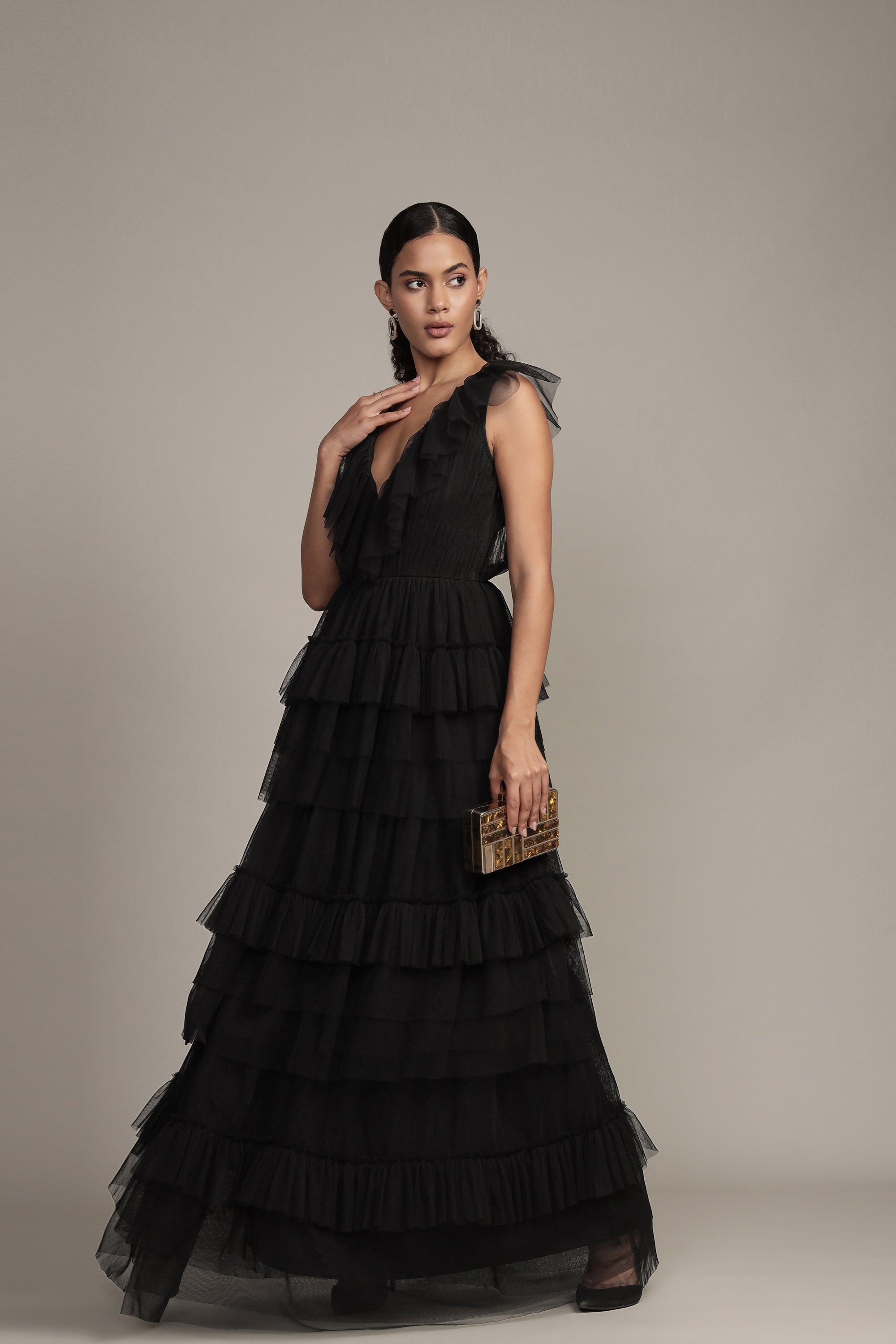 Elegant Black Tulle Maxi Dress for Women - Alexandra Style Formal Gown for Prom, Evening Party & Special Occasions