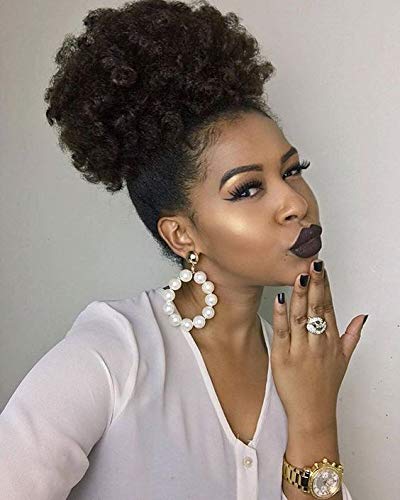 High Puff Afro Ponytail Hair Extension - Short Kinky Curly Synthetic Clip-in Ponytail with Drawstring | Fiber Puff Wrap Updo for Black Women | Perfect for Parties, Weddings & Everyday Wear (Light Brown)