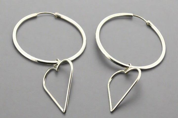 Sterling Silver Hoop and Heart Drop Earrings - Elegant Dangle Jewelry for Women, Perfect for Parties, Dates, and Everyday Wear