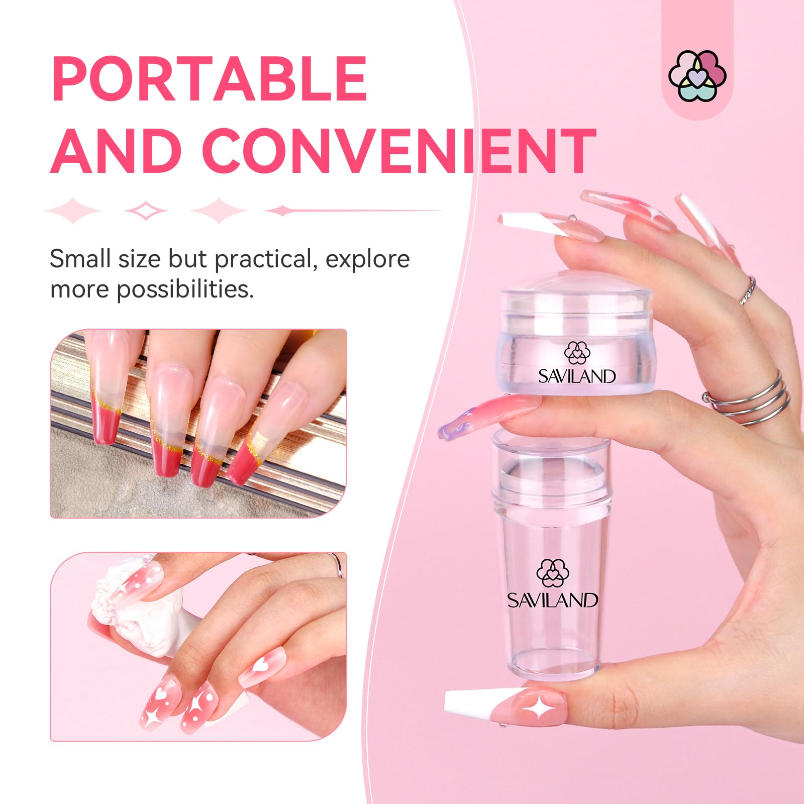 Saviland French Tip Nail Stamp Kit - 4PCS Clear Silicone Nail Art Stamper with Scrapers for DIY French Manicure | Long & Short Jelly Stampers for Home Salon & Professional Nail Designs | Perfect for Beginners & Nail Art Enthusiasts