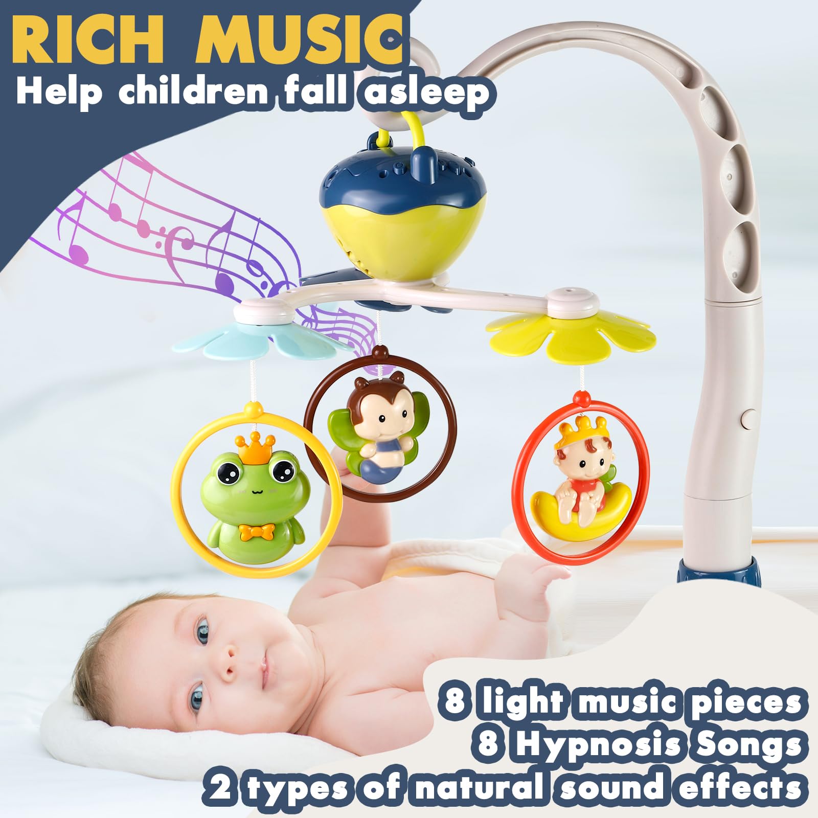 Baby Crib Mobile with Digital Music Box - 8 Soothing Lullabies, Auto-Rotating Nursery Mobile for Boys & Girls (Pink) | Perfect for Newborn Sleep Aid & Nursery Decor