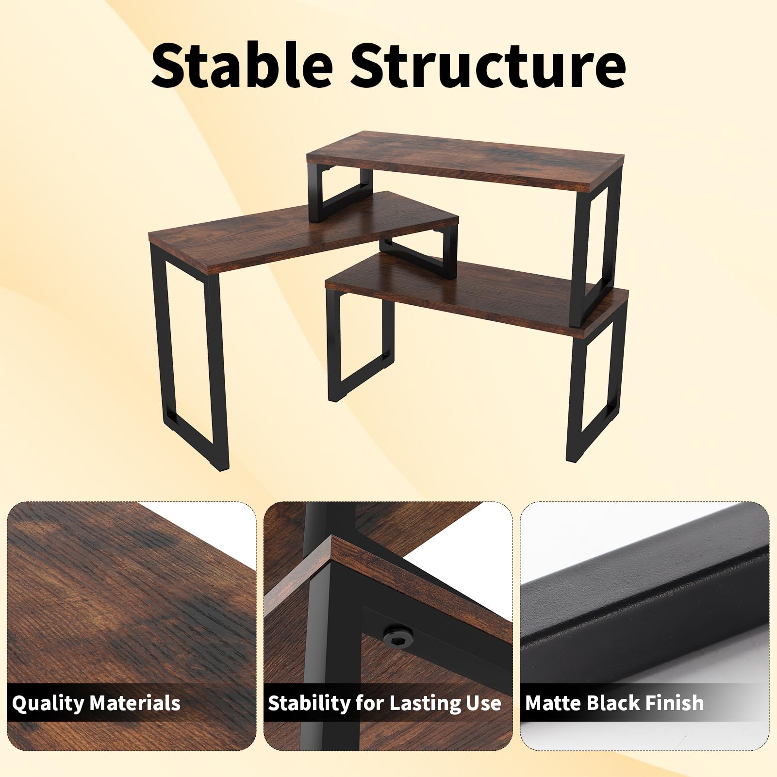 MEBRUDY 3-Tier Adjustable Desk Shelf Organizer - Rustic Brown Desktop Storage Shelf for Office Supplies, Books & Decor | Perfect for Home Office, Study & Workspace Organization