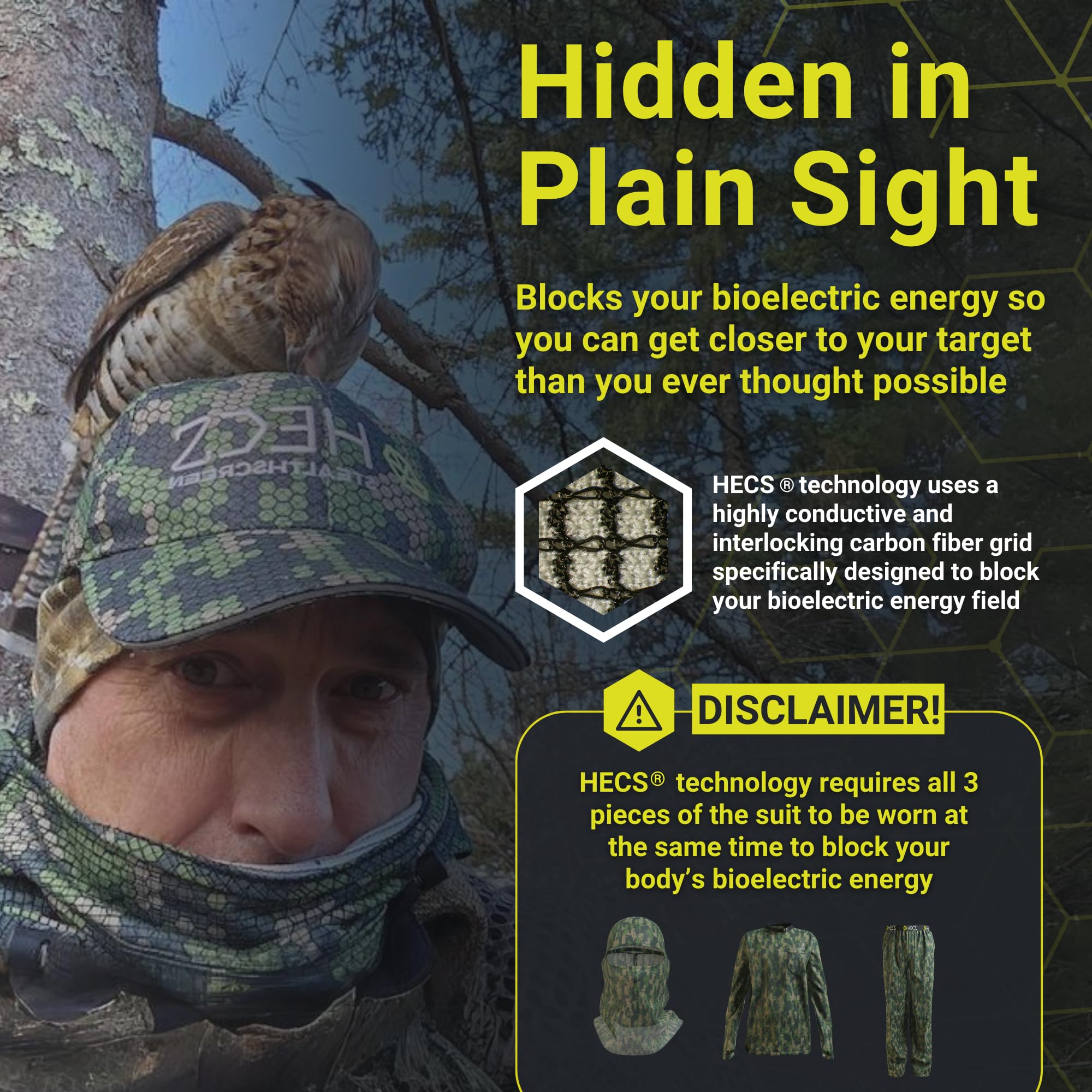 HECS Lightweight Hunting Camo Suit for Men with Bioelectric Shielding Technology - Patented Stealth Hunting Gear for Deer, Turkey & Outdoor Adventures