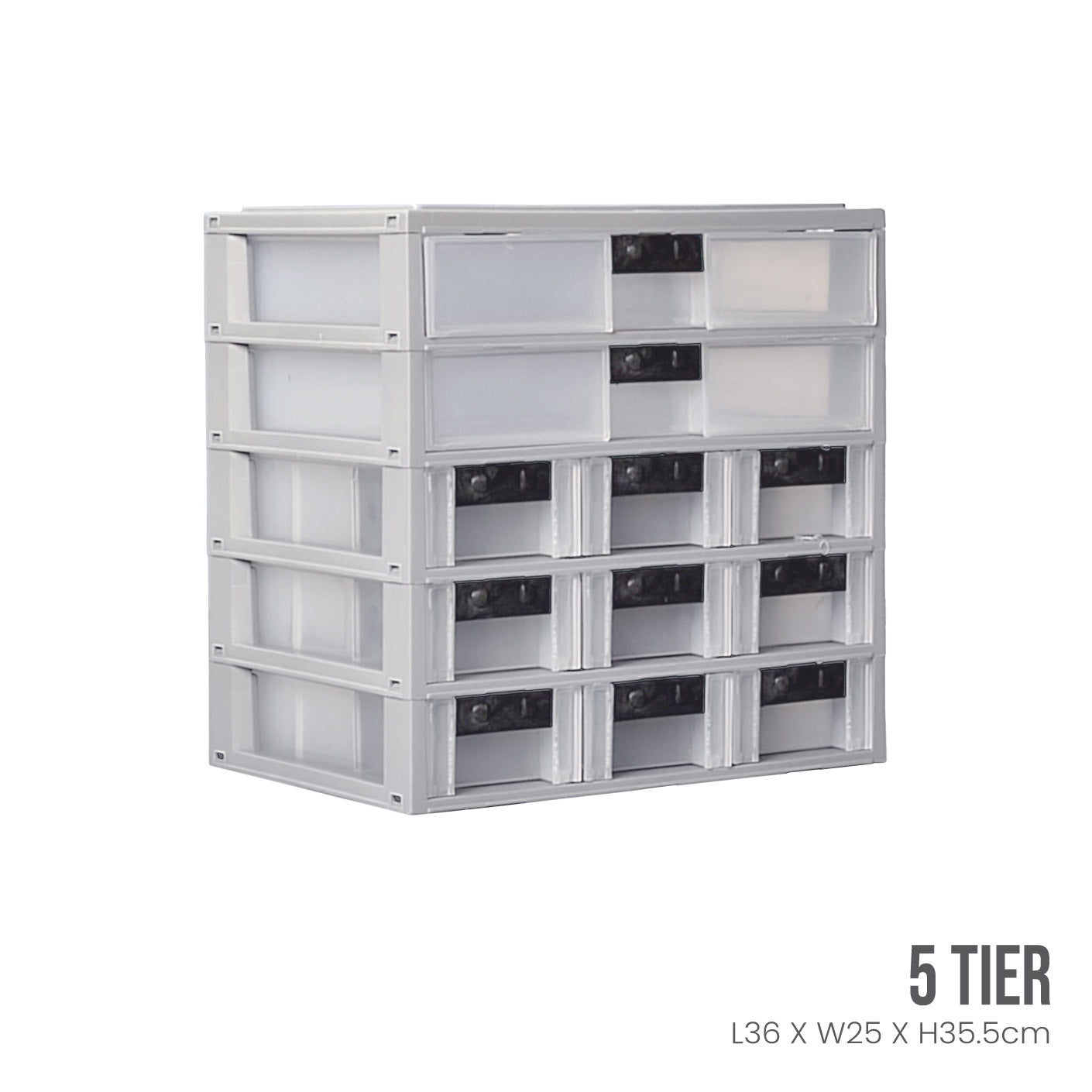 5-Tier Heavy Duty Plastic Storage Drawer Organizer (12