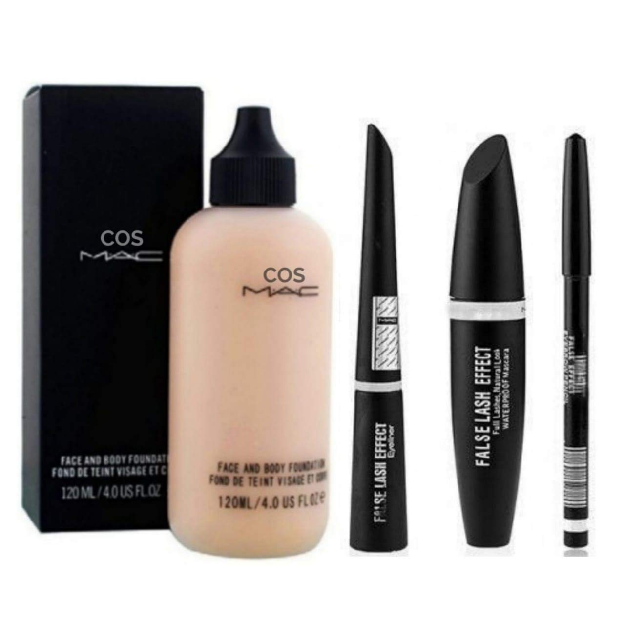 Waterproof Professional Makeup Combo Kit - Eyeliner, Mascara, Eyebrow Pencil & Foundation (4-Piece Set) | Long-Lasting Cosmetics for Party, Wedding, Swimming & Everyday Wear