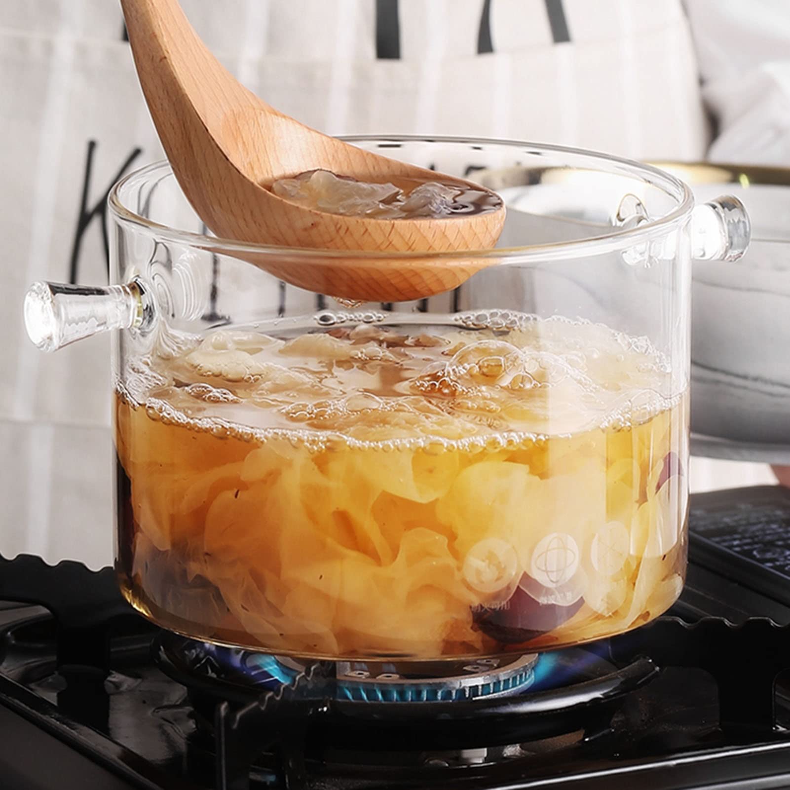 **Heat-Resistant Clear Glass Saucepan with Lid - 1500ML Nonstick Stovetop Pot for Pasta, Soup, Milk & Baby Food - Perfect for Cooking, Boiling & Meal Prep**
