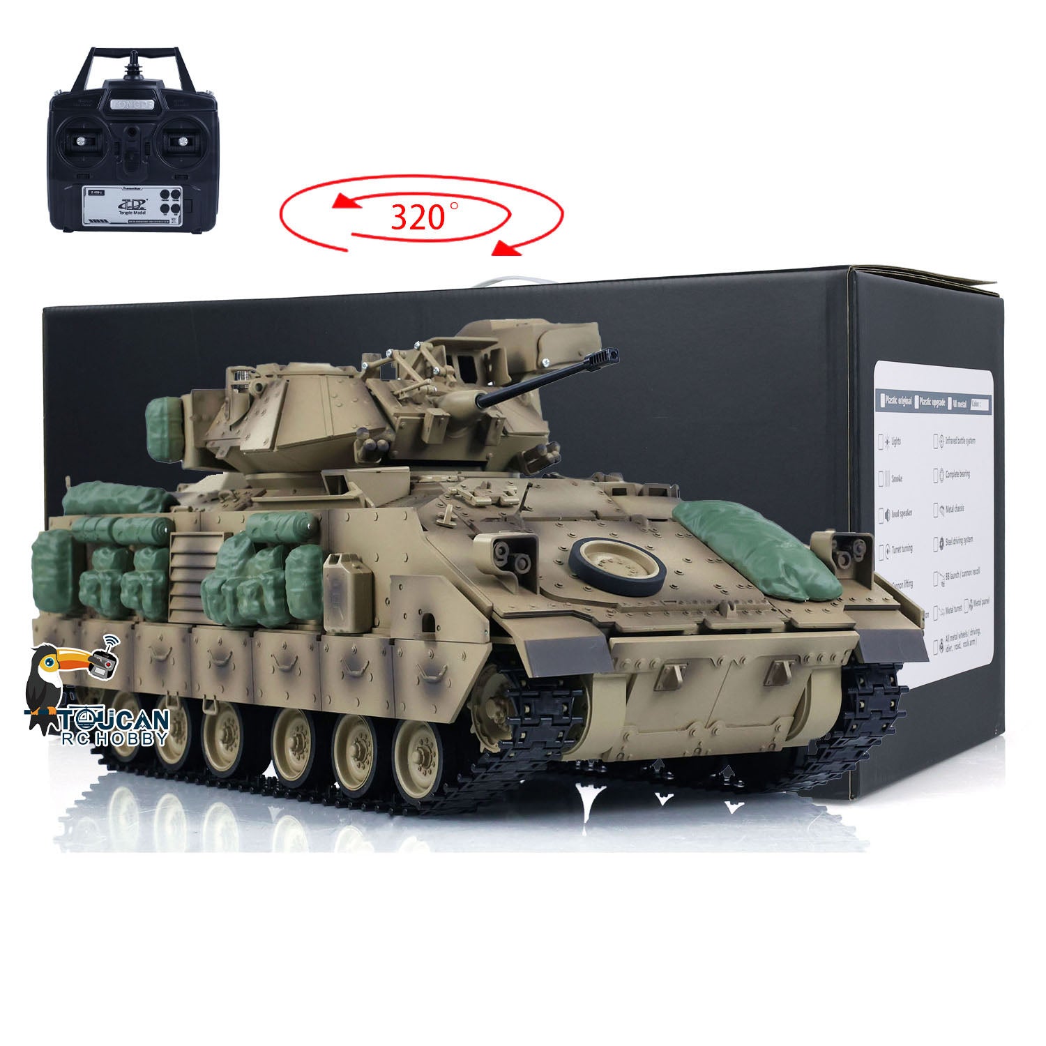 1/16 Scale Tongde RC Tank - Remote Control Panzer M2A2 Bradley Electric Infantry Fighting Vehicle DIY Simulation Model with Barrel Recoil (No BB Unit) - Perfect for Military Enthusiasts & Collectors, Indoor/Outdoor Play, and Display Showcase