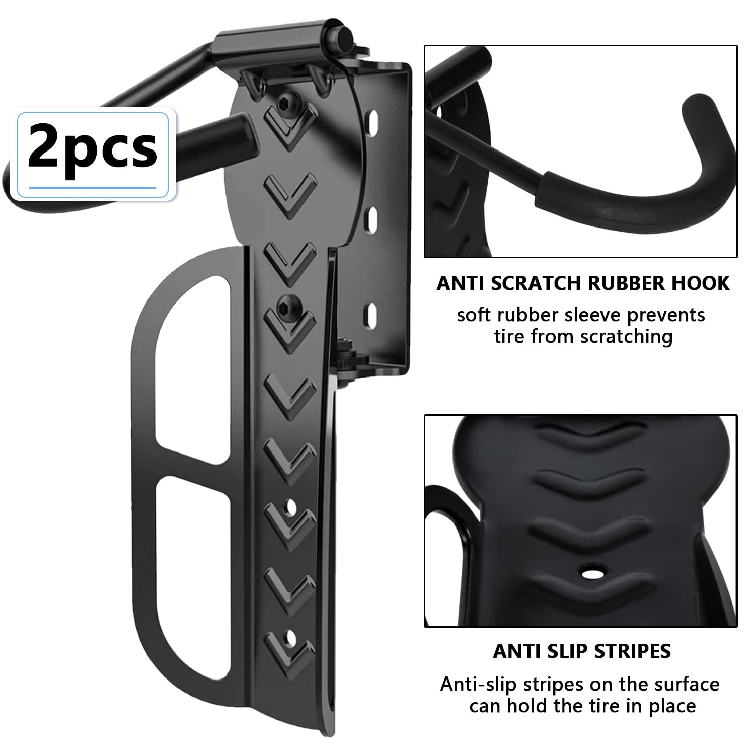 TAZZOR Heavy-Duty Steel Bicycle Wall Mount - Pack of 2, 360° Swivel Hooks for Vertical Bike Storage - Perfect for Garage, Apartment & Indoor Cycling Organization