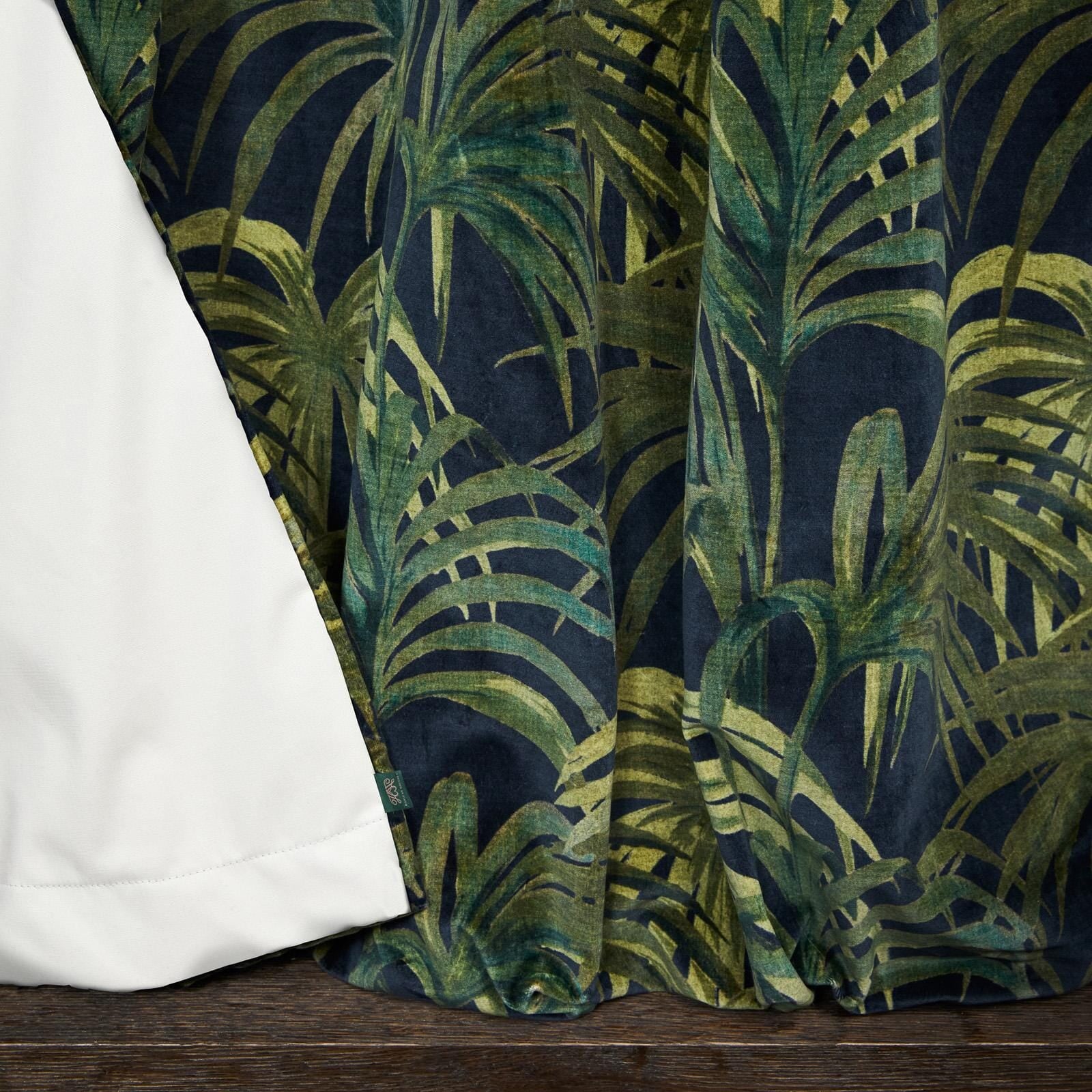 Luxury PALMERAL Velvet Curtains in Midnight Blue & Emerald Green - Blackout Drapes for Bedroom, Living Room & Home Theater