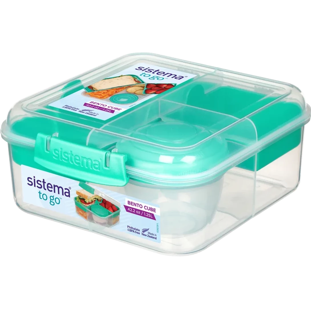 1.25L Bento Cube Lunch Box with Yogurt Container - Leakproof Meal Prep Container for Work, School & Picnics - Teal Color