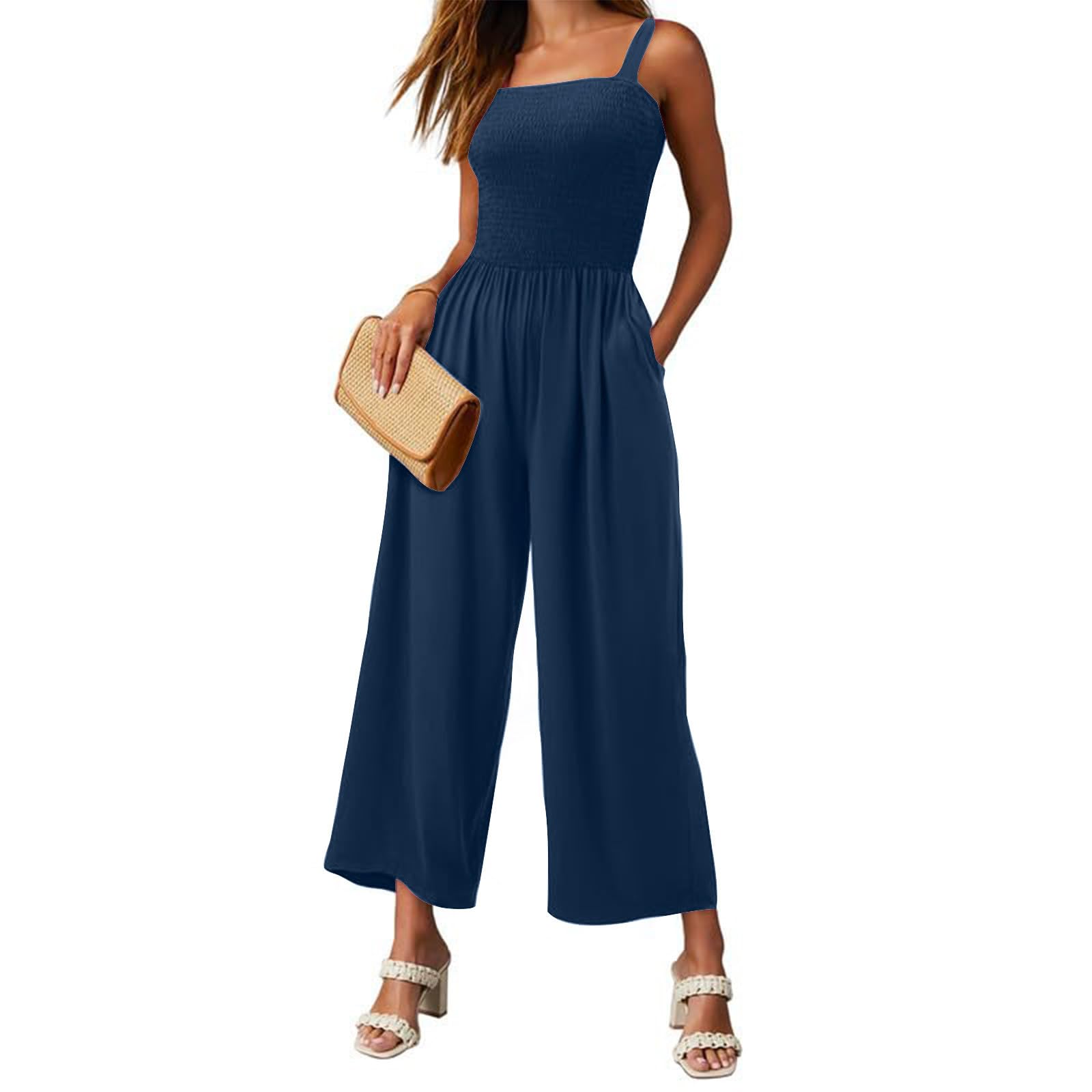 Women's Sleeveless Jumpsuit - Casual Loose Overalls Romper with Pockets | Wide Leg One Piece Travel Outfit for Summer, Beach & Vacation Wear