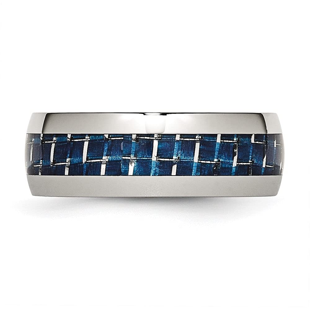 Diamond2Deal Stainless Steel Blue Carbon Fiber Inlay Polished Band Ring for Men - Elegant Wedding, Engagement, Anniversary & Fashion Jewelry Gift