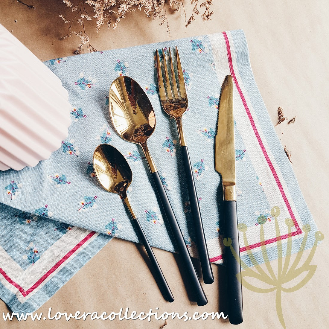 Premium Stainless Steel SS304 Gold Ion Plated Cutlery Set with Black Handles - Elegant Flatware for Fine Dining, Wedding Gifts & Home Entertaining