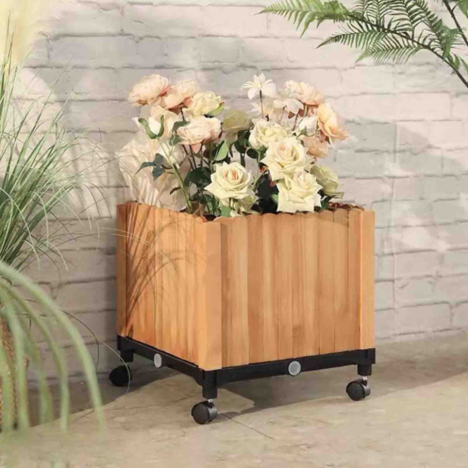 ASUMUI 40x40x40cm Wooden Flower Box for Outdoor Garden, Courtyard, Yard & Terrace - Decorative Wooden Planter Box with Drainage Holes for Flowers, Herbs & Plants (Natural Wood) - Perfect for Patio Decor, Balcony Gardening & Backyard Landscaping