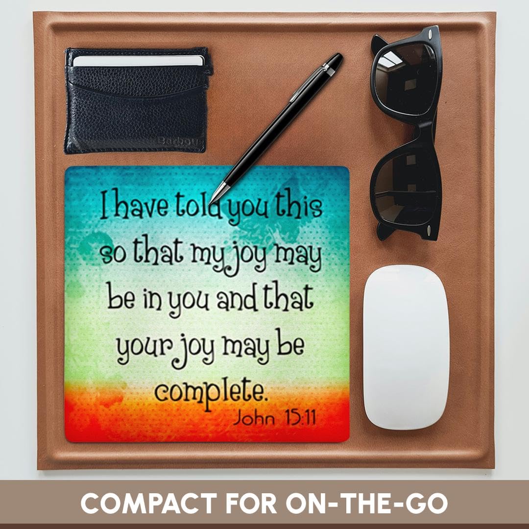Inspirational Bible Verse John 15:11 Butterfly Christian Mouse Pad - 8x8 Inch Non-Slip Desk Mat for Office, Home & Church Use