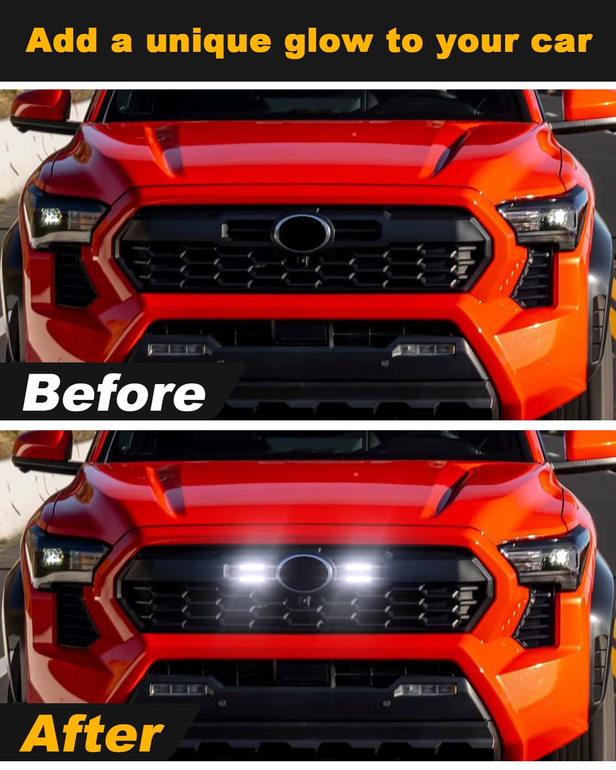 2024 Toyota Tacoma LED Grill Lights - White Front Grille Trims & Accessories (4Pcs) for Off-Roading & Night Driving