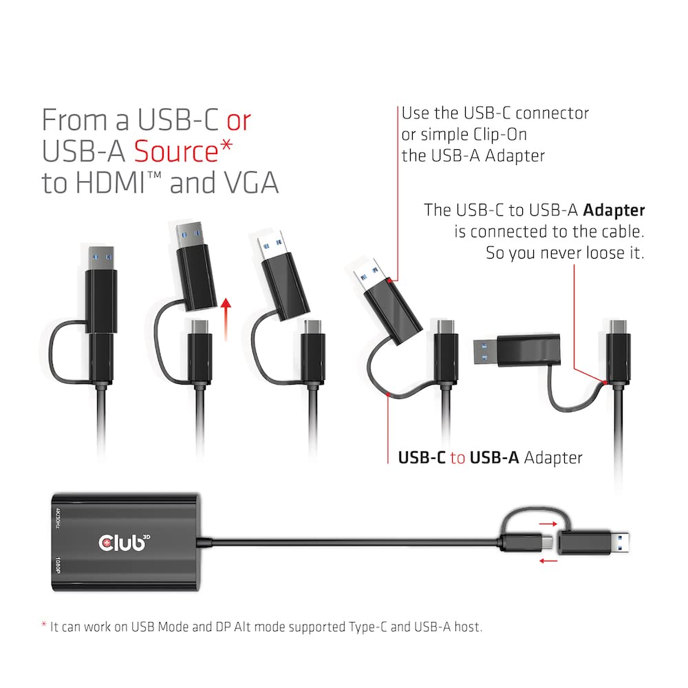 CSV-1611 USB-C to HDMI and VGA Adapter for MacBook Pro/Air, Laptop, PC - Dual Monitor Display Converter for Work, Gaming & Presentations