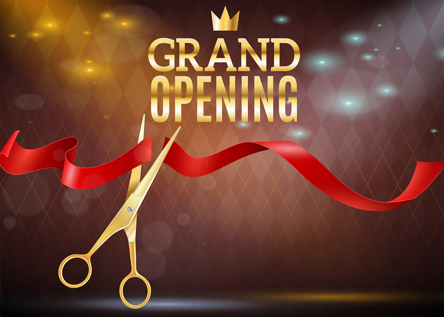 7x5ft Red Ribbon Gold Crown Backdrop - Grand Opening Ceremony Banner, Photo Booth Studio Props for Business Launch, Store Opening & Party Events (ZYVV0541) | Perfect for Retail Stores, Restaurants & Corporate Celebrations