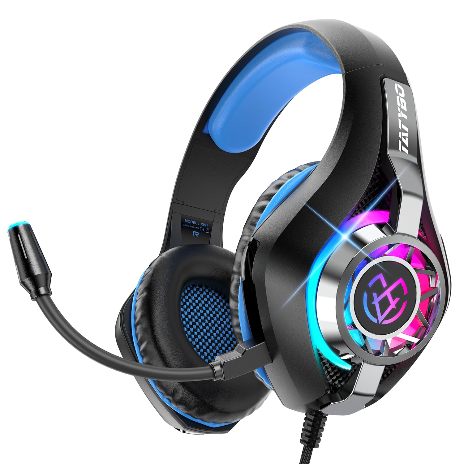 Tatybo Gaming Headset with Microphone - Noise Cancelling, Stereo Deep Bass, Protein Ear Cushions - Compatible with PS4, PS5, PC, Xbox One, Nintendo Switch (Blue) - Perfect for Online Gaming, Streaming & Virtual Meetings