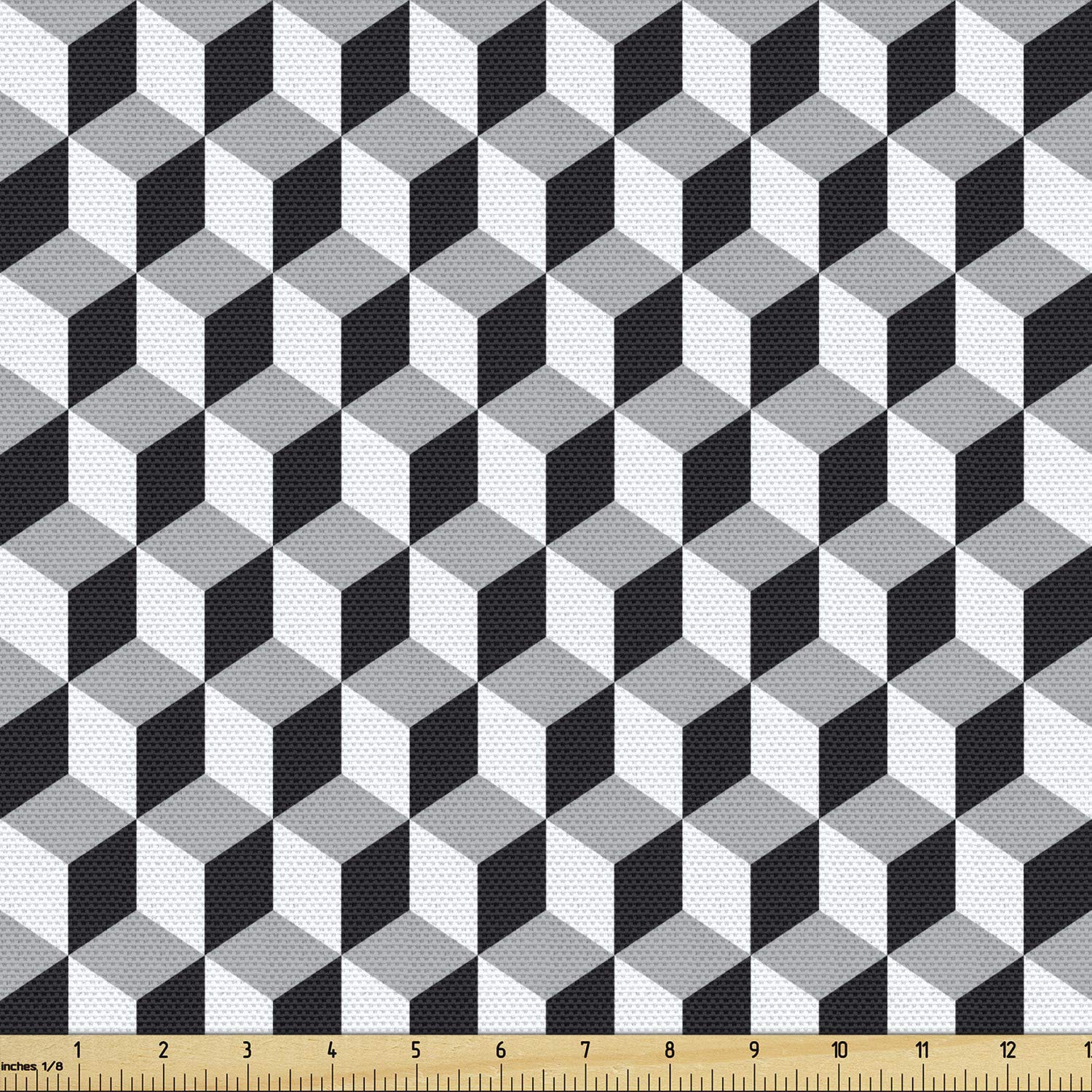 Ambesonne Black and Grey Geometric 3D Cubes Fabric by The Yard - Modern Upholstery & Home Decor Material (10 Yards) for Sofa, Curtains, Pillows & DIY Crafts