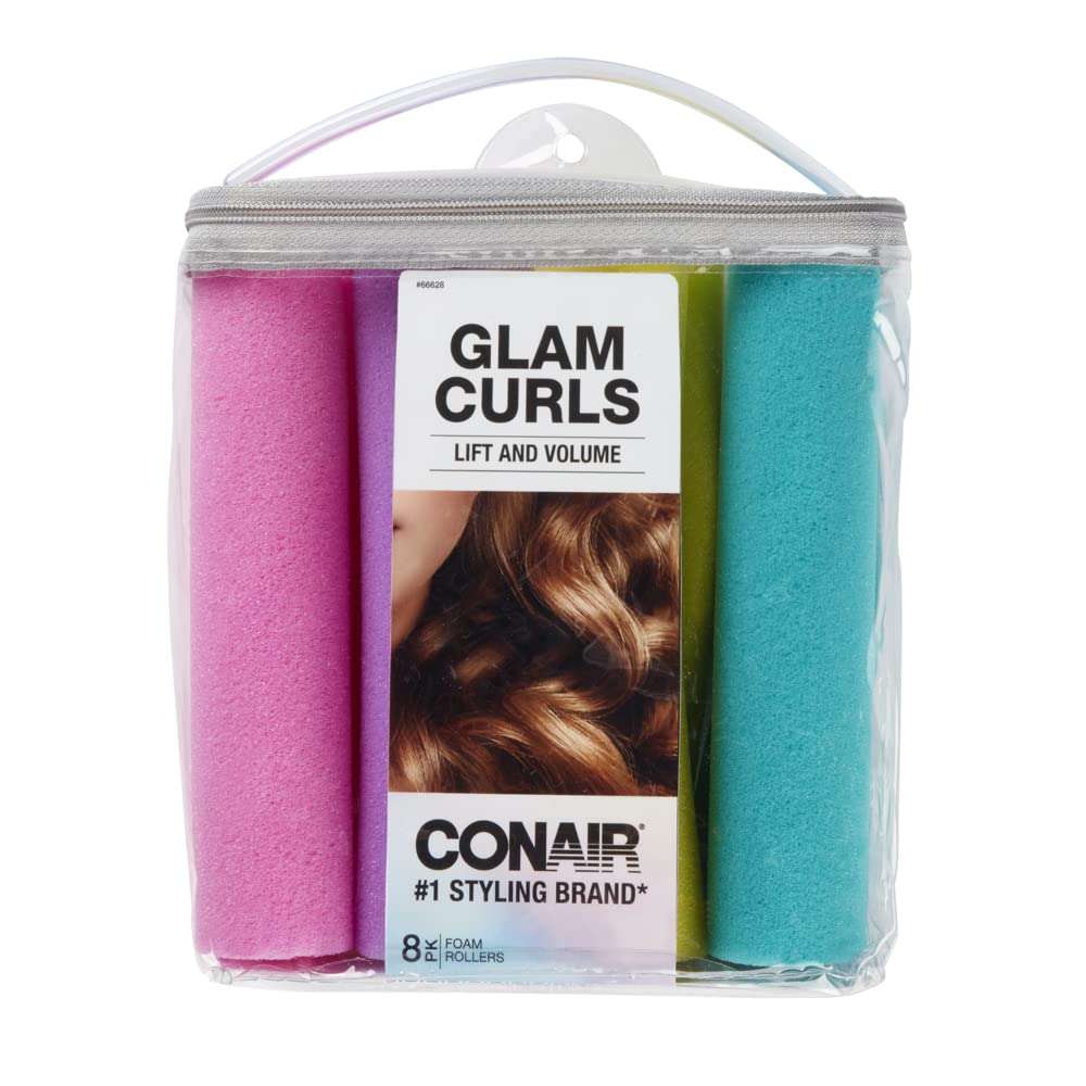 Conair Foam Hair Rollers for Heatless Curls - 8 Piece Set with Storage Case - Assorted Sizes for Loose Waves & Natural Curls - Perfect for Overnight Styling, Home Salon & DIY Hair Care
