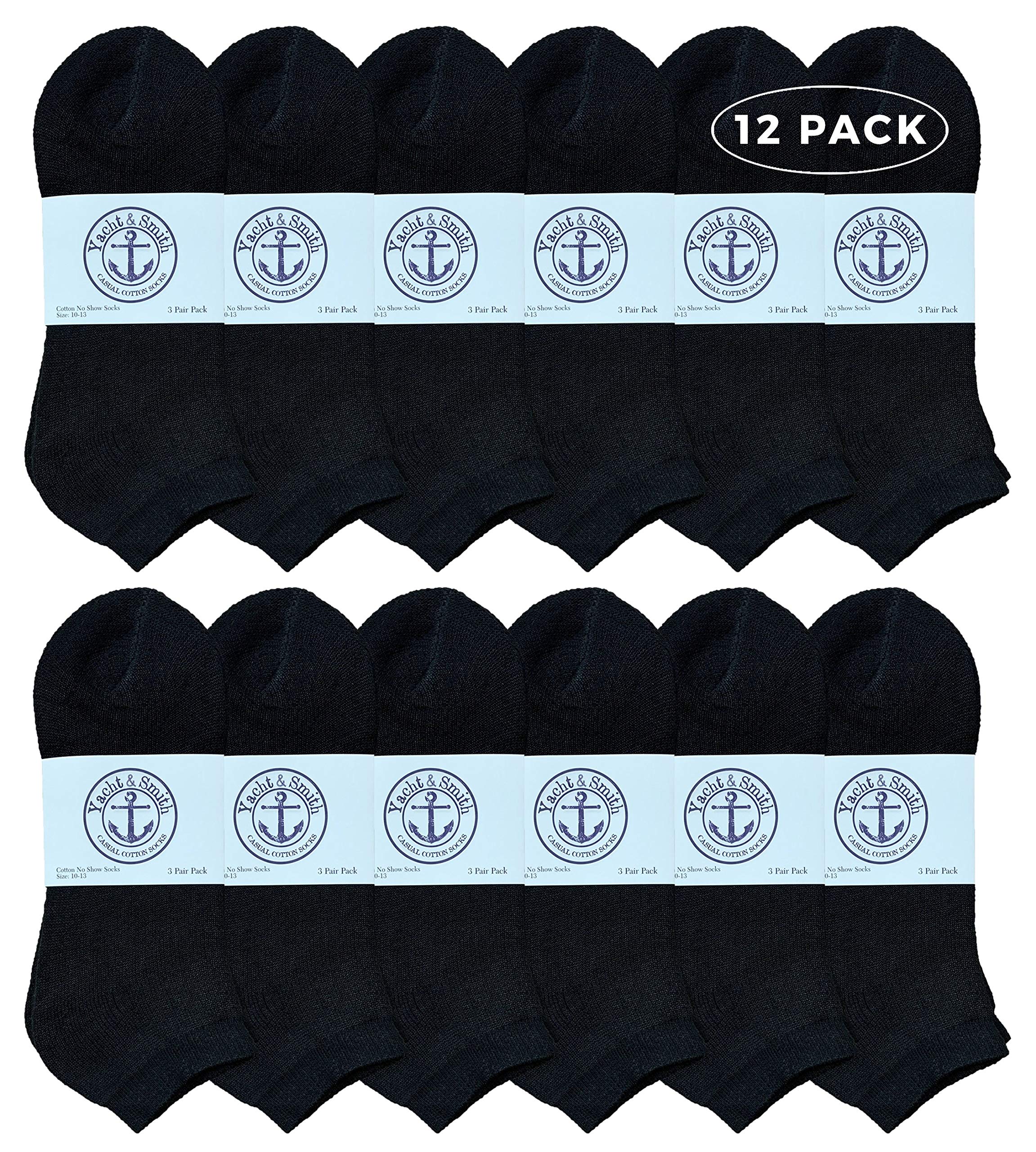Yacht & Smith Men's No Show Ankle Socks - 12-Pack Bulk Wholesale Cotton Athletic Socks for Running, Gym & Casual Wear - Size 10-13 (US)