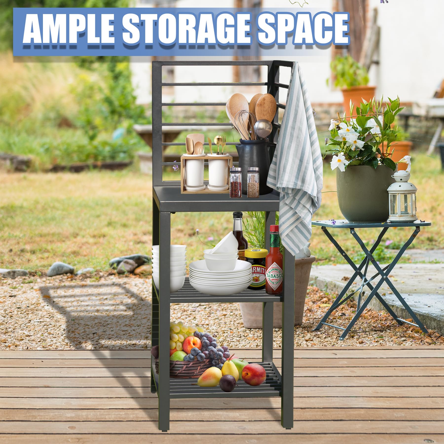 Premium Aluminum Outdoor Kitchen Island with Storage - Freestanding Prep Table with Double Rack & Protective Cover - Perfect for Patio, Backyard BBQ & Outdoor Entertaining