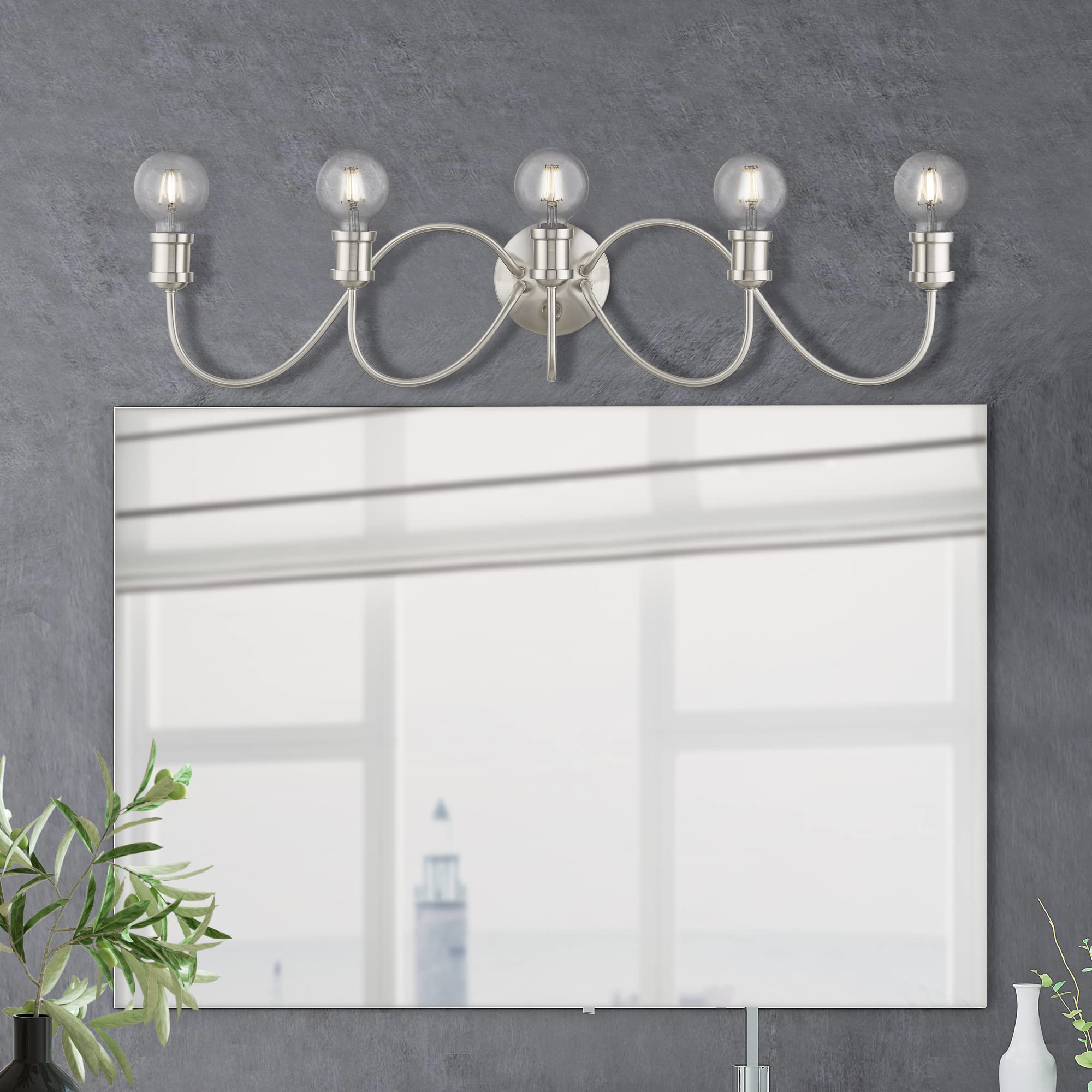Livex Lighting 16575-91 Lansdale 5-Light Large Bathroom Vanity Sconce in Brushed Nickel - 33.5