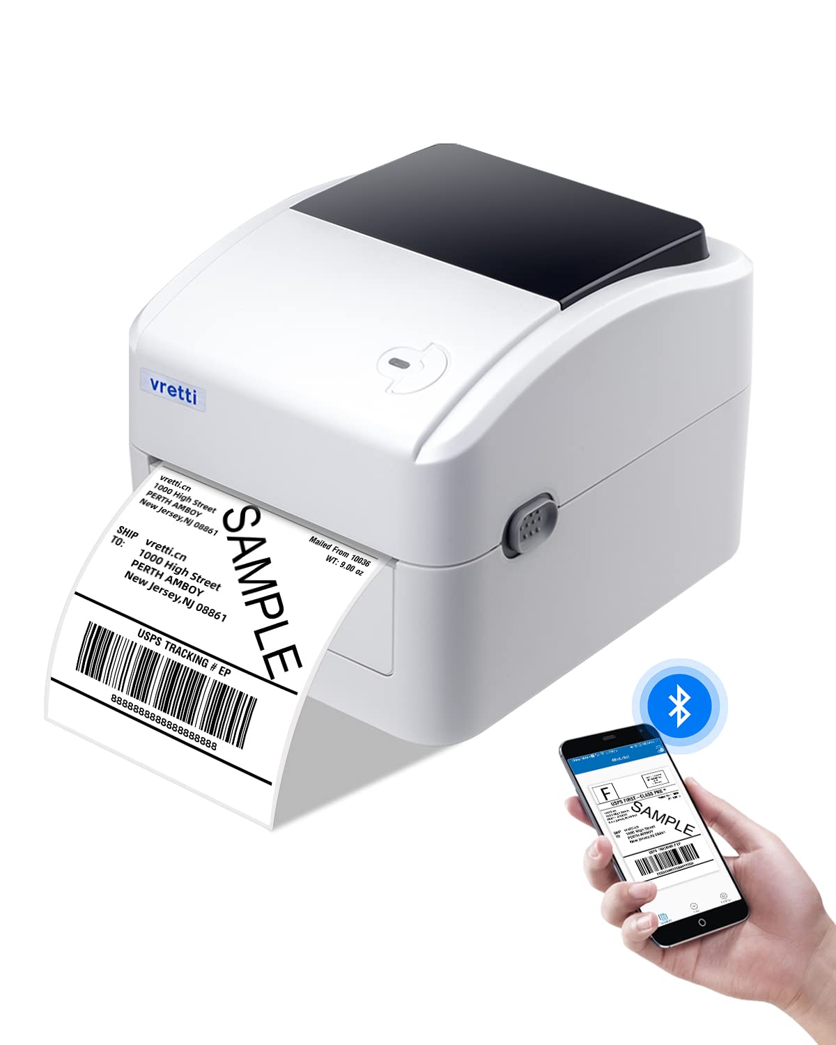 Vretti Bluetooth Thermal Label Printer - Wireless Shipping Label Printer for Small Business & Ecommerce Packages | Compatible with iPhone, Android, USPS, Amazon, UPS, FedEx | Perfect for Home Office, Warehouse & Online Sellers