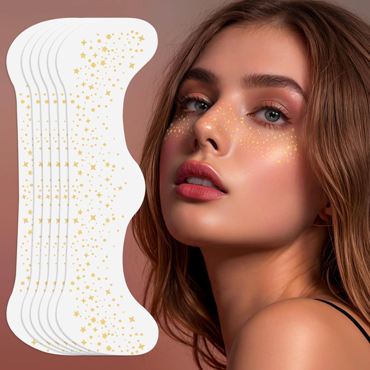 Raenso 6 Pcs Temporary Gold Glitter Star Face Stickers | Waterproof Cosmetic Makeup Patches for Freckles, Festivals, Parties & Halloween | Perfect for Face Art, Costume Parties, Raves and Photo Shoots