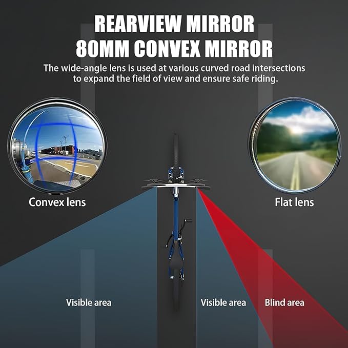 2 Pack 360° Adjustable Bike Mirrors - Safe Rotatable Handlebar Bicycle Mirror for Mountain & Road Bikes | Convex Safety Design | Perfect for Cycling Commuting & Outdoor Adventures