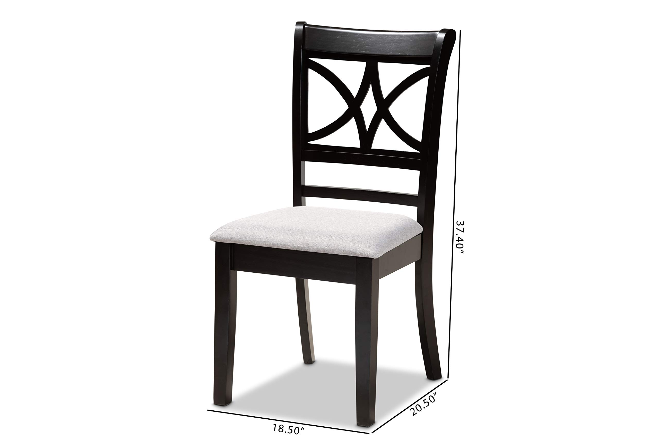 Baxton Studio Clarke 4-Piece Dining Chair Set - Grey Fabric Upholstered Seats with Espresso Brown Wood Finish - Modern Kitchen & Dining Room Furniture for Home Decor