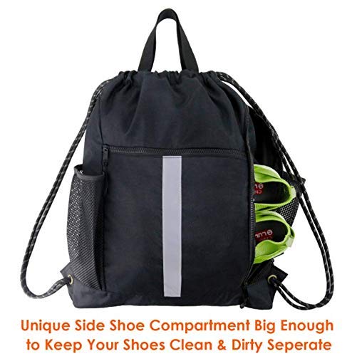 Large Drawstring Gym Backpack for Women - Sports & Workout Bag - Black