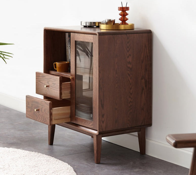 Solid Oak Wood Side Cabinet - Rustic Storage Cabinet for Living Room, Bedroom & Entryway - Perfect for Organizing Books, Decor & Essentials