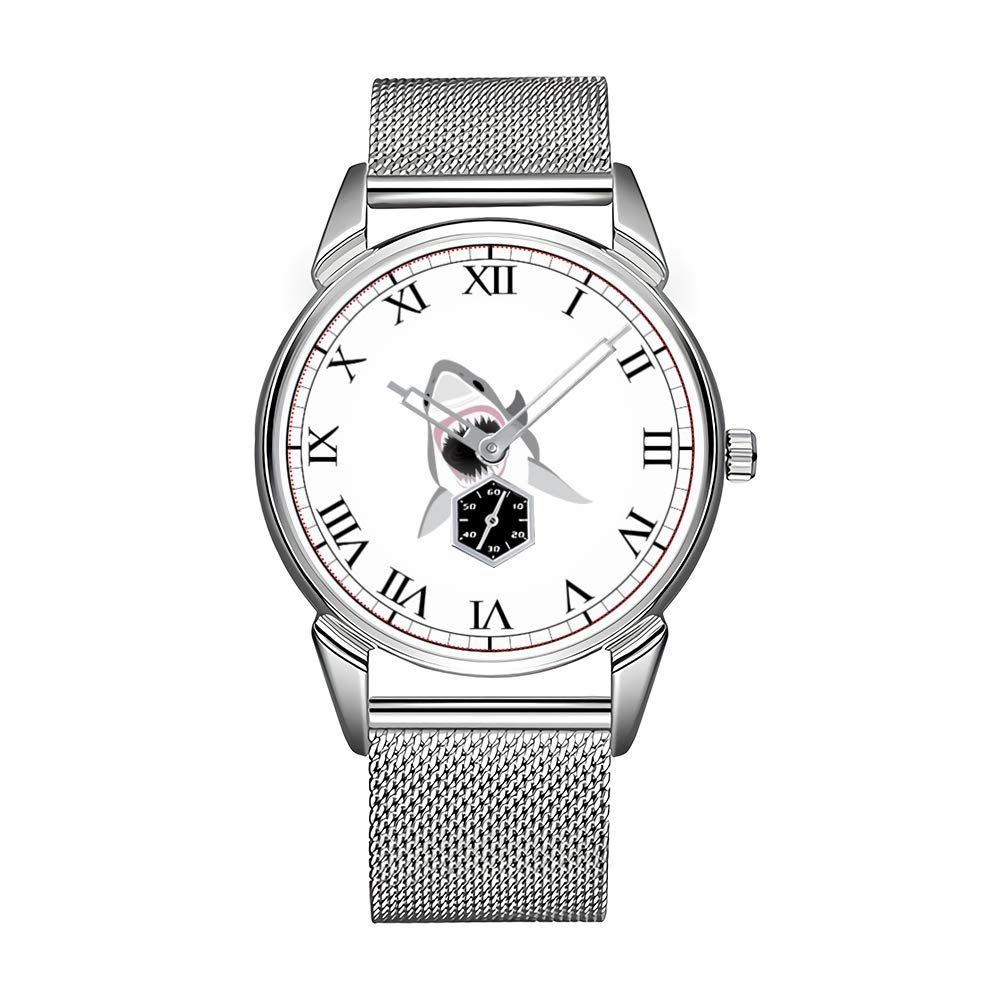 Luxury Men's Stainless Steel Waterproof Watch - Shark Attack Design for Outdoor & Formal Wear