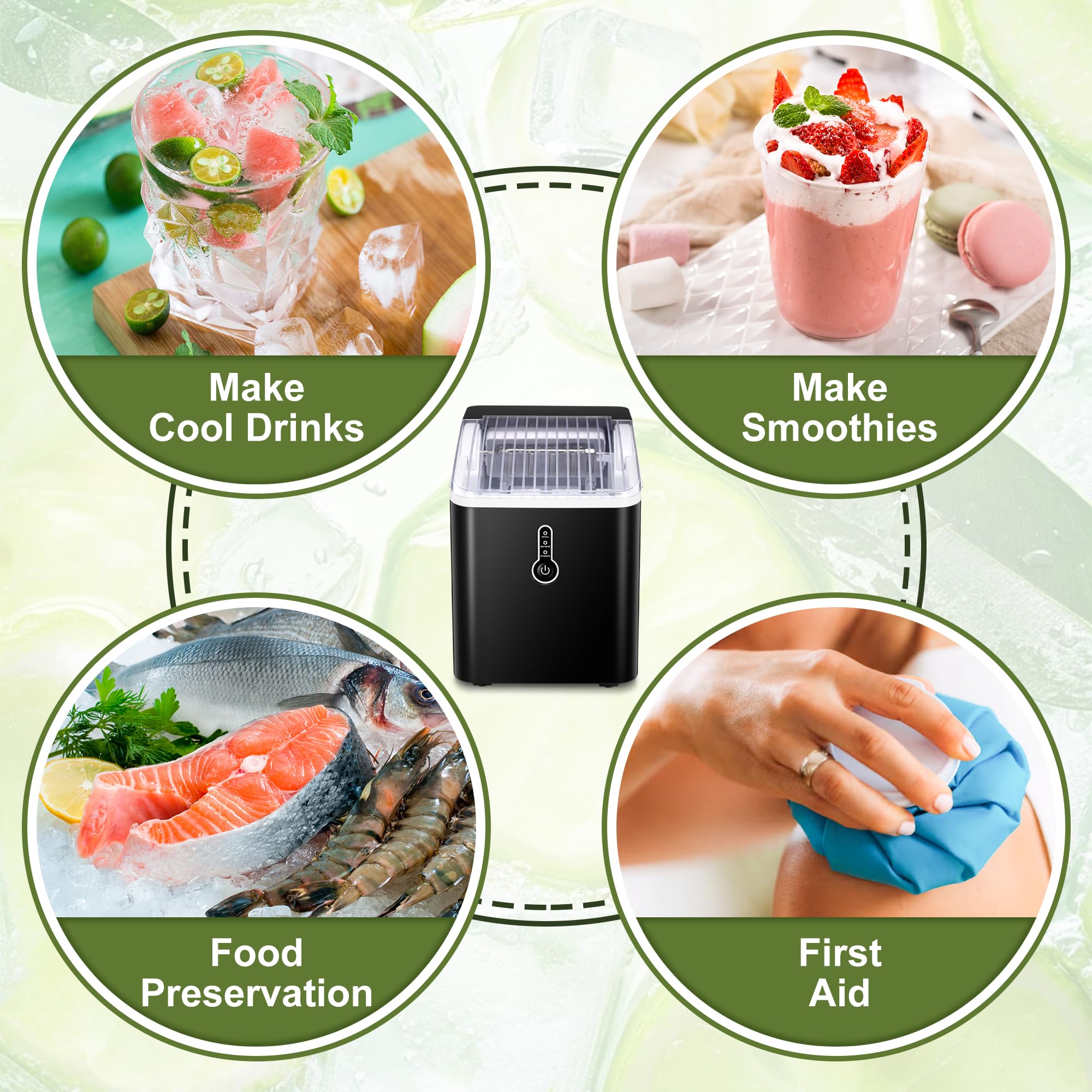 NicBex Countertop Ice Maker Machine - 26Lbs/24H, Self-Cleaning Portable Ice Maker with Ice Scoop & Basket, Makes 9 Cubes in 8 Minutes - Perfect for Home Kitchen, Office, Bar, Parties & Outdoor Events (Black)