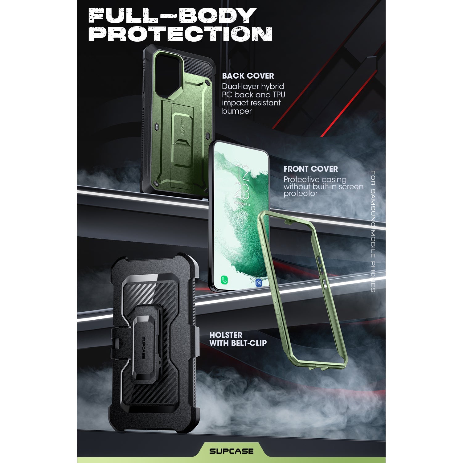 Samsung Galaxy S23 Ultra Unicorn Beetle PRO Case with Built-in Screen Protector - Dark Green | Heavy Duty Shockproof Protection for Outdoor, Work & Travel